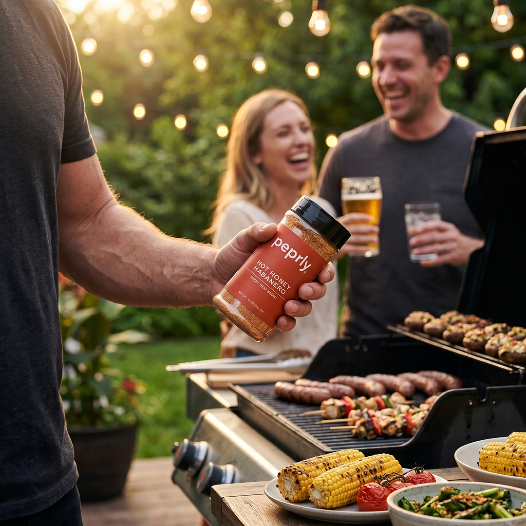 Peprly seasoning blends in a warm kitchen setting